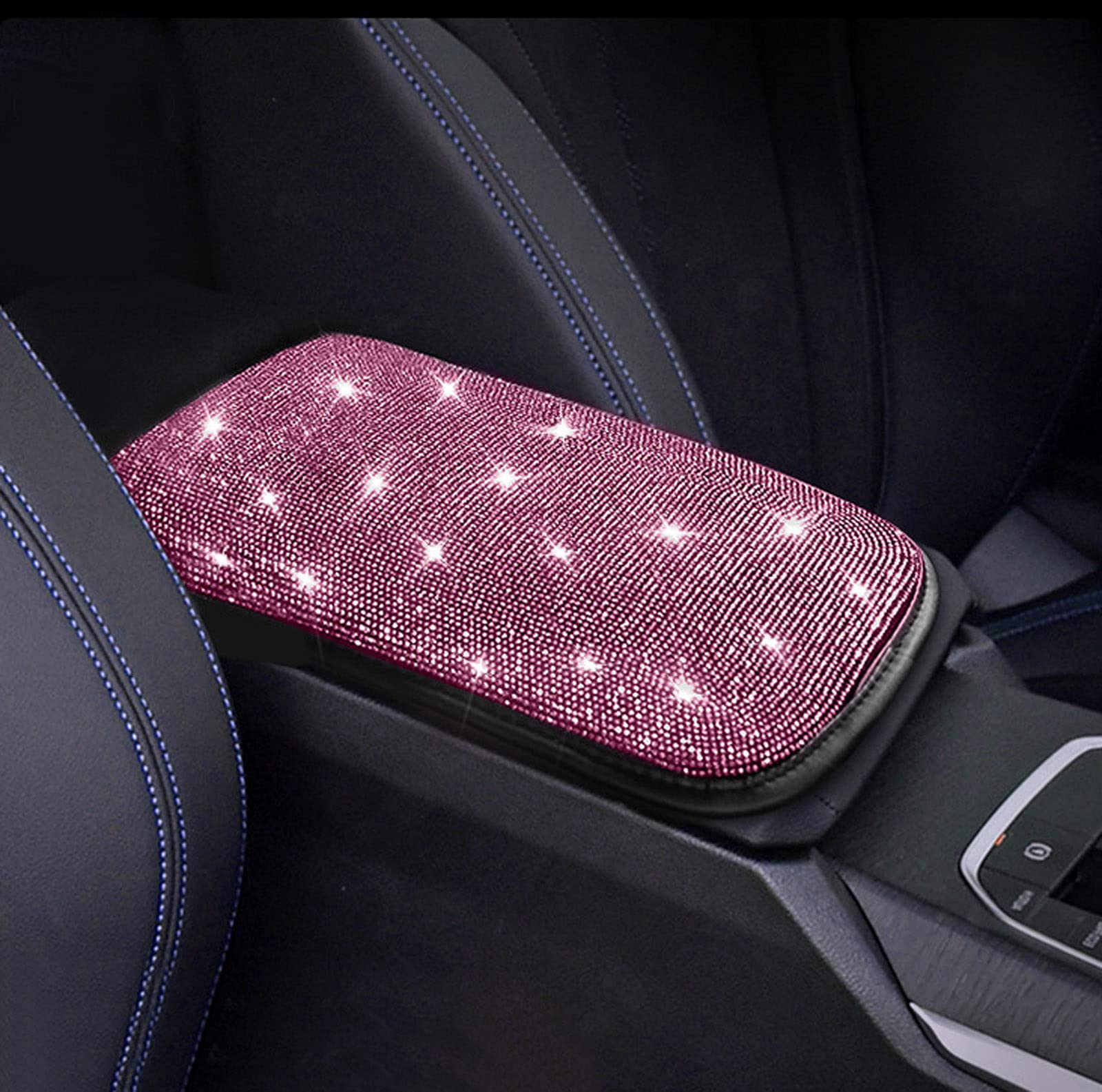 FUNOJOY Car Armrest Cover Pink Car Accessories for Women Rhinestone Diamond Bling Car Accessories Interior Car Decor Birthday, f