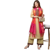 Anni Designer Women'S Cotton Blend Kurta With Palazzo & Dupatta (Zuri_Beige_Xl),Beige,XL,,,