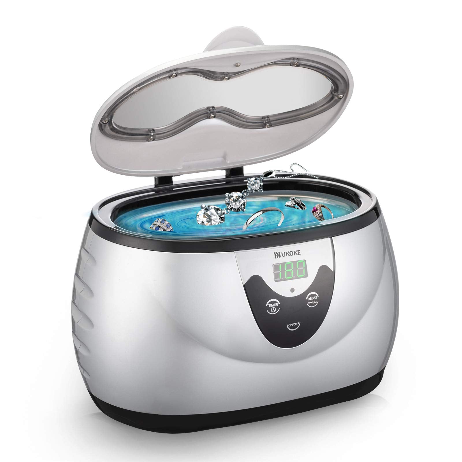 UKOKE 3800S Professional Ultrasonic Jewelry Cleaner Machine, 0.6L Portable Household Timer Device for Eyeglasses, Dentures, Watc