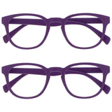 OPULIZE POP Reading Glasses for Women Men,Scratch Resistant Round Matt Frame with Spring Hinges, Purple +2.50 (Pack of 2)