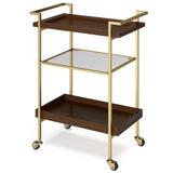 SIMPLIHOME Jace SOLID MANGO WOOD Industrial Contemporary 26 inch Wide Bar Cart in Cognac for the Living room, dining room and ki