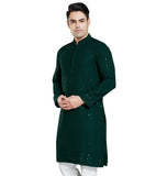 DIVISIVE Mens Sequince Embroidered Cotton Blend Only Slim Fit Kurta, Bottle Green, 5XL