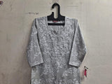 Anni Designer Women'S Cotton Blend Straight Chikankari Embroidered Kurta (Sutlej-Grey-Grt_L_Grey_Large),Grey,L,Cotton Blend,Regular,Kurta