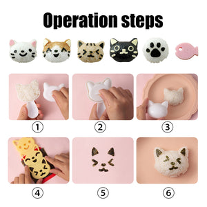 Cute Cat Rice Ball Molds 6 Sets Sushi Molds Bento Box Accessories Kits with 1PC Musubi Maker Press Mold, 2PCS Gimbap Molds Trian
