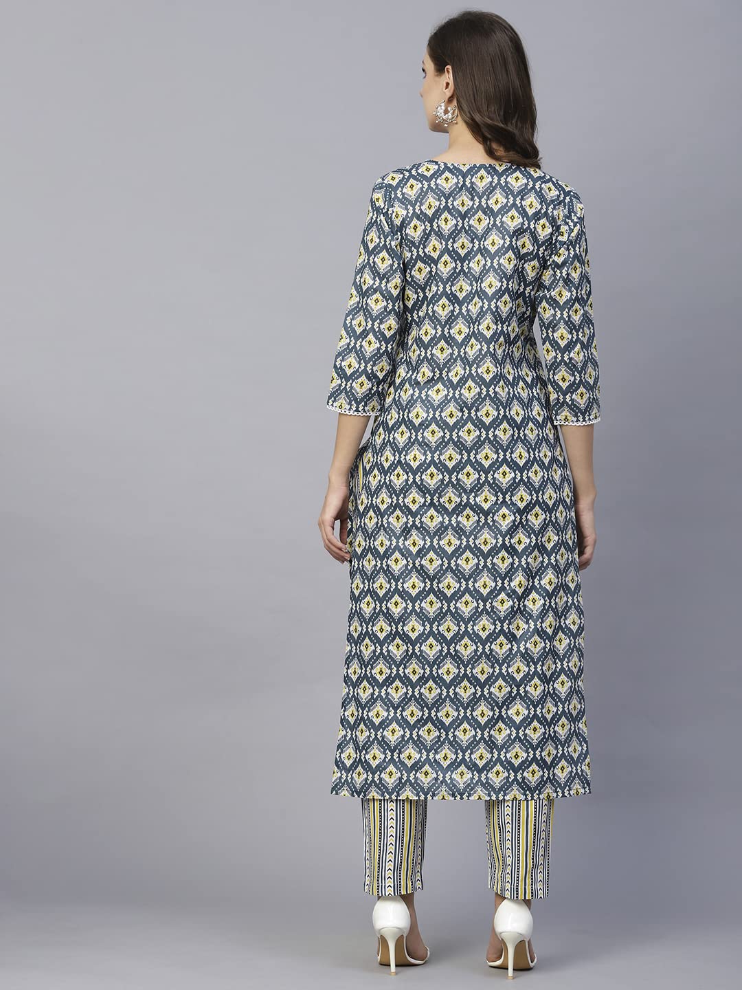 Gosriki Women'S Cotton Blend Straight Printed Kurta With Pant Set (Tbh Blue-Gs_5Xl_Blue_Xxxxx-Large),Blue,5,B0C3QW2HSD