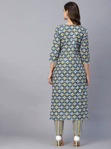Gosriki Women'S Cotton Blend Straight Printed Kurta With Pant Set (Tbh Blue-Gs_5Xl_Blue_Xxxxx-Large),Blue,5,B0C3QW2HSD