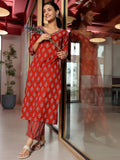 Libas Womens Printed Cotton Straight Kurta With Palazzos Rust 2Xl