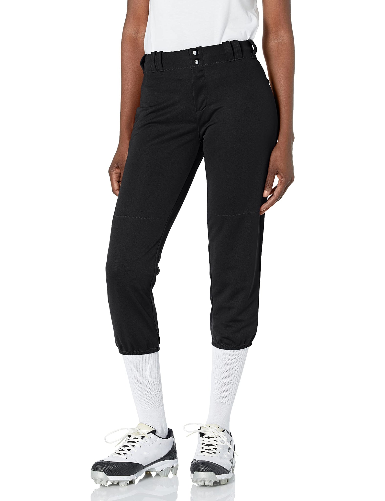 Alleson Athletic Fastpitch Softball Pants For Women. Low Rise Double Knit Black Softball Pants With Belt Loop (Style 605Pbw) Lar