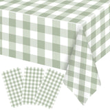 Ganeen 3 Pcs Green and White Checkered Tablecloths Disposable Plastic Gingham Table Cloths Waterproof Rectangle Plaid Table Cove
