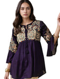 Bee M Pee Designer Rayon Paisley Regular Short Kurti for Women Tunics Latest, Dark purple, L