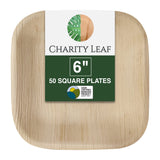 Charity Leaf Disposable Palm Leaf 6 Square Plates (50 pieces) Bamboo Like Serving Platters, Disposable Boards, Eco-Friendly Dinn