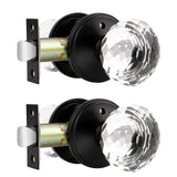 Lepushom 2 Pack Crystal Door Knobs Interior, Elegant Matte Black Glass Door Knobs, Keyless Privacy Door Locks for Bedrooms and B