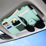 Car Sun Visor Organizer, Leather Pocket Organizer Sunglass Holder for Car Interior Accessories with Multi-Pocket Net Zipper (Blu