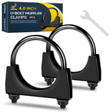 XIEKRAB 2Pcs Heavy-Duty 4.0 Inch Exhaust Clamps-Rust Proof Black Finish, Saddle-Style U-Bolt Clamps for Secure Pipe Connections