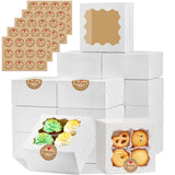 LTWQLing 50pcs White Cookie Boxes,4x4x2.5 Inches Bakery Boxes with Window,with Stickers, for Mini Cake Treat Dessert Pastry Donu
