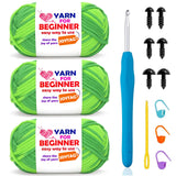 3 Pack Rainbow Beginner Crochet Yarn for Crocheting and Knitting Multicolor Cotton Crochet Yarn for Beginners(Green Variegated)