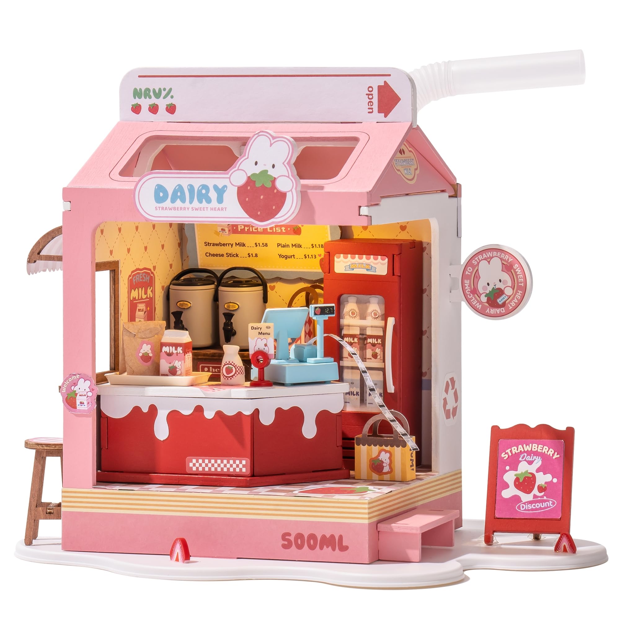 Wowood DIY Mini House Building Miniature Kit Milkbox, Miniature Lifestyle Bookshelf Decoration, Cute Craft Kits for Women or Gir