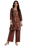 Libas Womens Printed Silk Blend Straight Kurta With Palazzos
