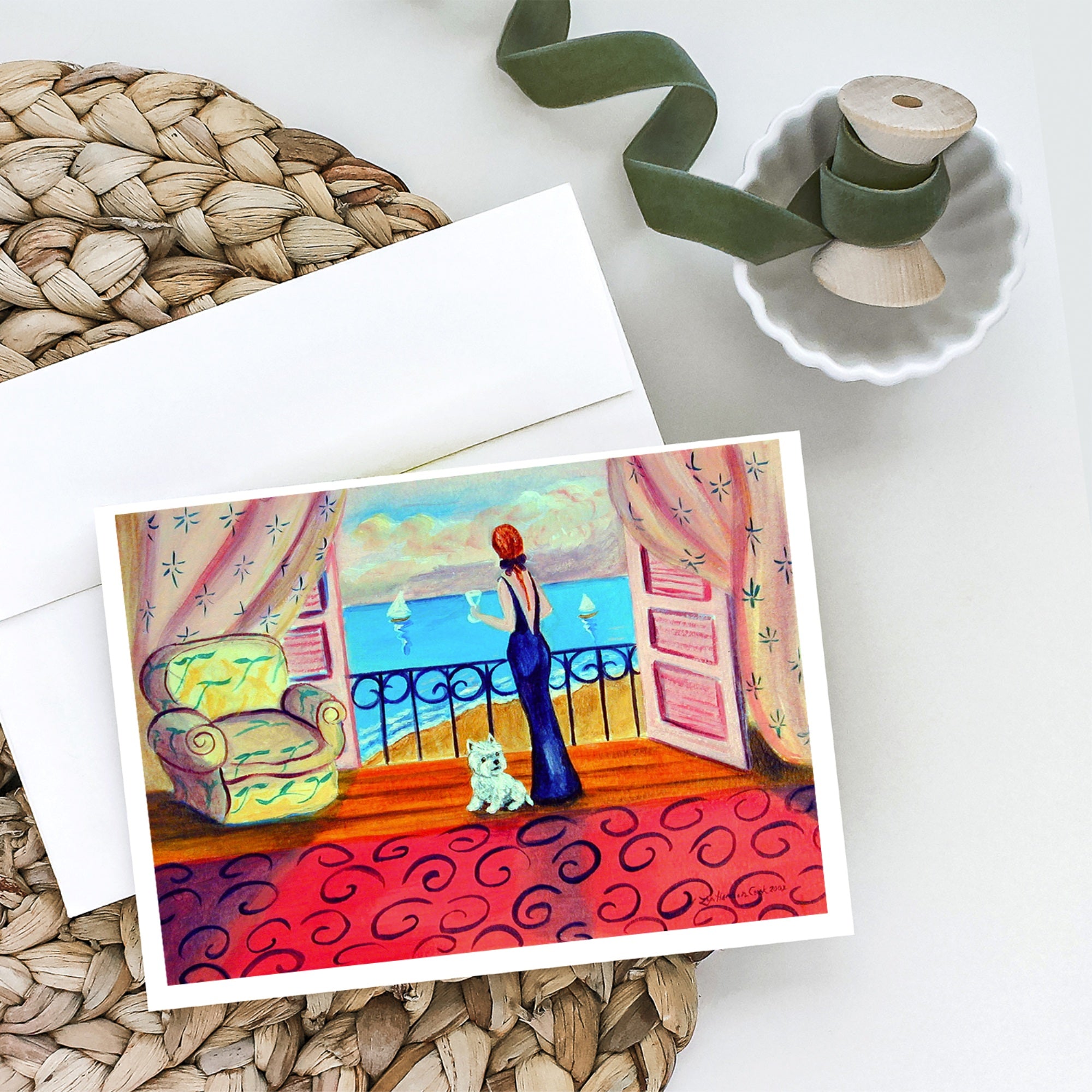 Westie With Mom And A View Greeting Cards And Envelopes Pack Of 8