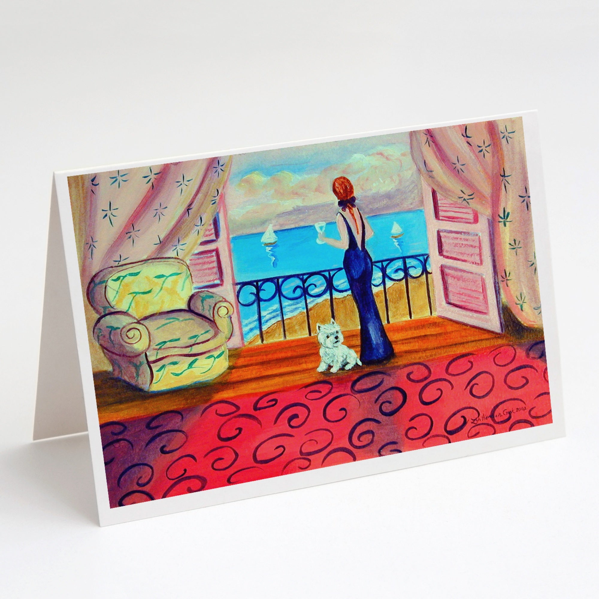 Westie With Mom And A View Greeting Cards And Envelopes Pack Of 8