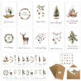 Motiskyy 80 Sets Christmas Cards with Envelopes and 4 Sheets Stickers Simple Xmas Christian Rustic Cards Bulk Tree Snowman Reind