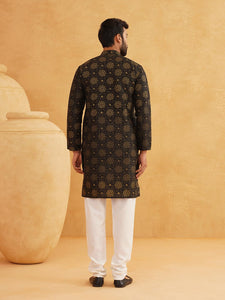 Sojanya (Since 1958 Men'S Silk Blend Black Printed Only Kurta Size: 38