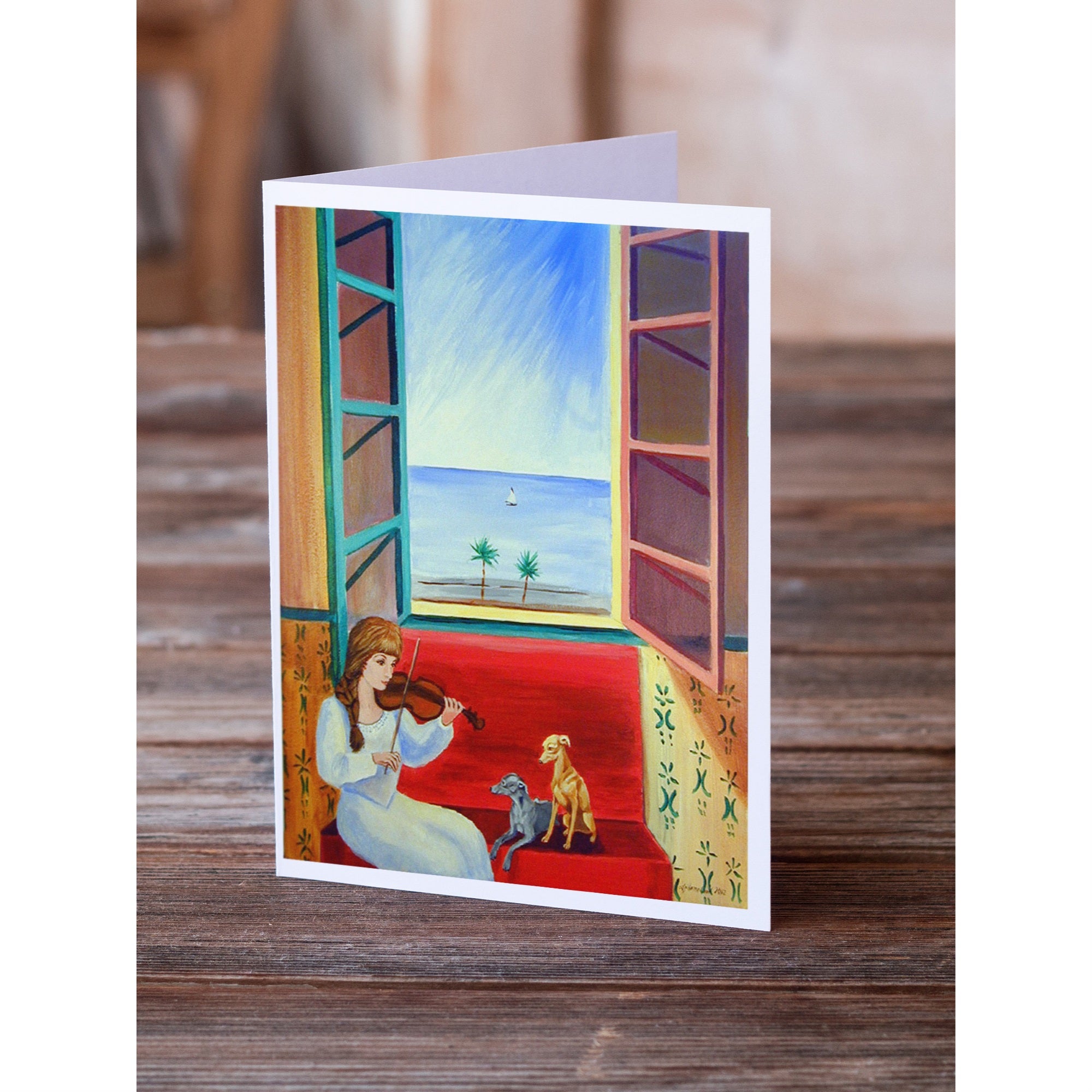 Italian Greyhounds And Violinist Greeting Cards And Envelopes Pack Of 8