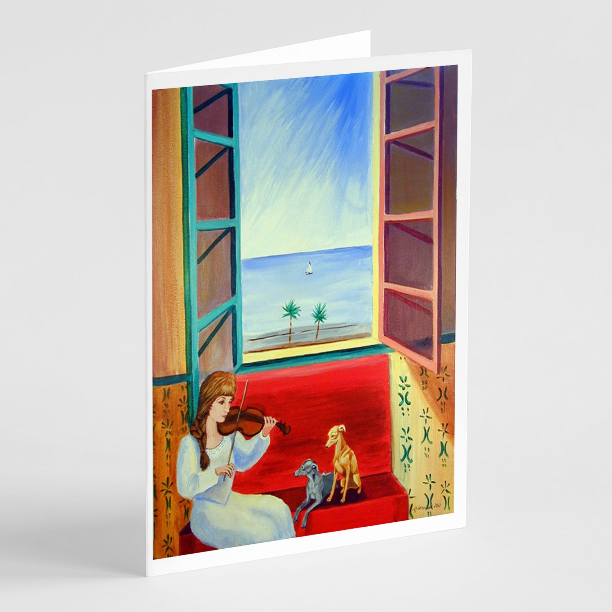Italian Greyhounds And Violinist Greeting Cards And Envelopes Pack Of 8