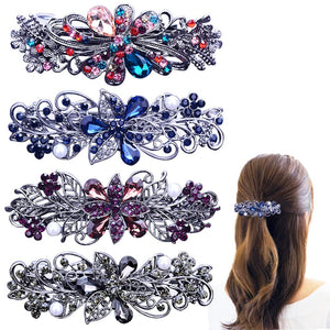 4 PCS Hair Barrettes for Women Ladies, Flower Crystal Rhinestones Barrettes Pearl Spring Hair Clip Accessories Women Fashion Pon