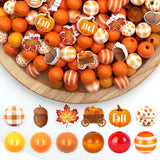 200 PCS Fall Wooden Beads, Maple Leaf Pumpkin Acorn Pumpkin Coach Autumn Wood Beads, Thanksgiving Wooden Bead for Harvest Bracel