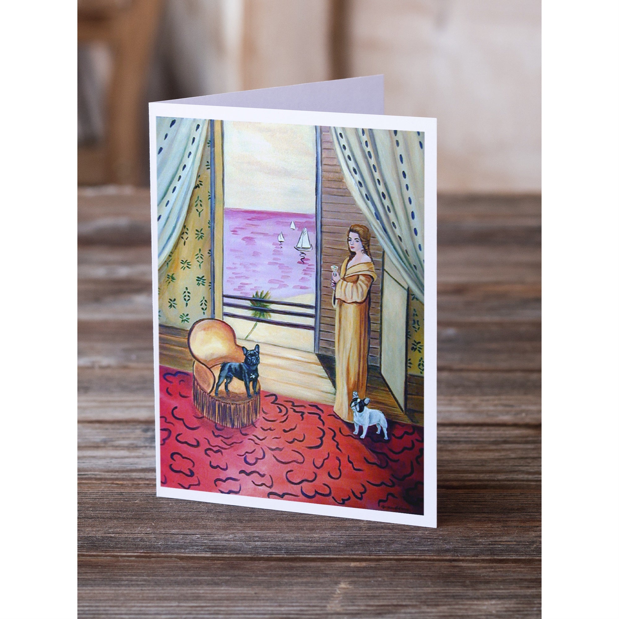 French Bulldog And Lady Greeting Cards And Envelopes Pack Of 8