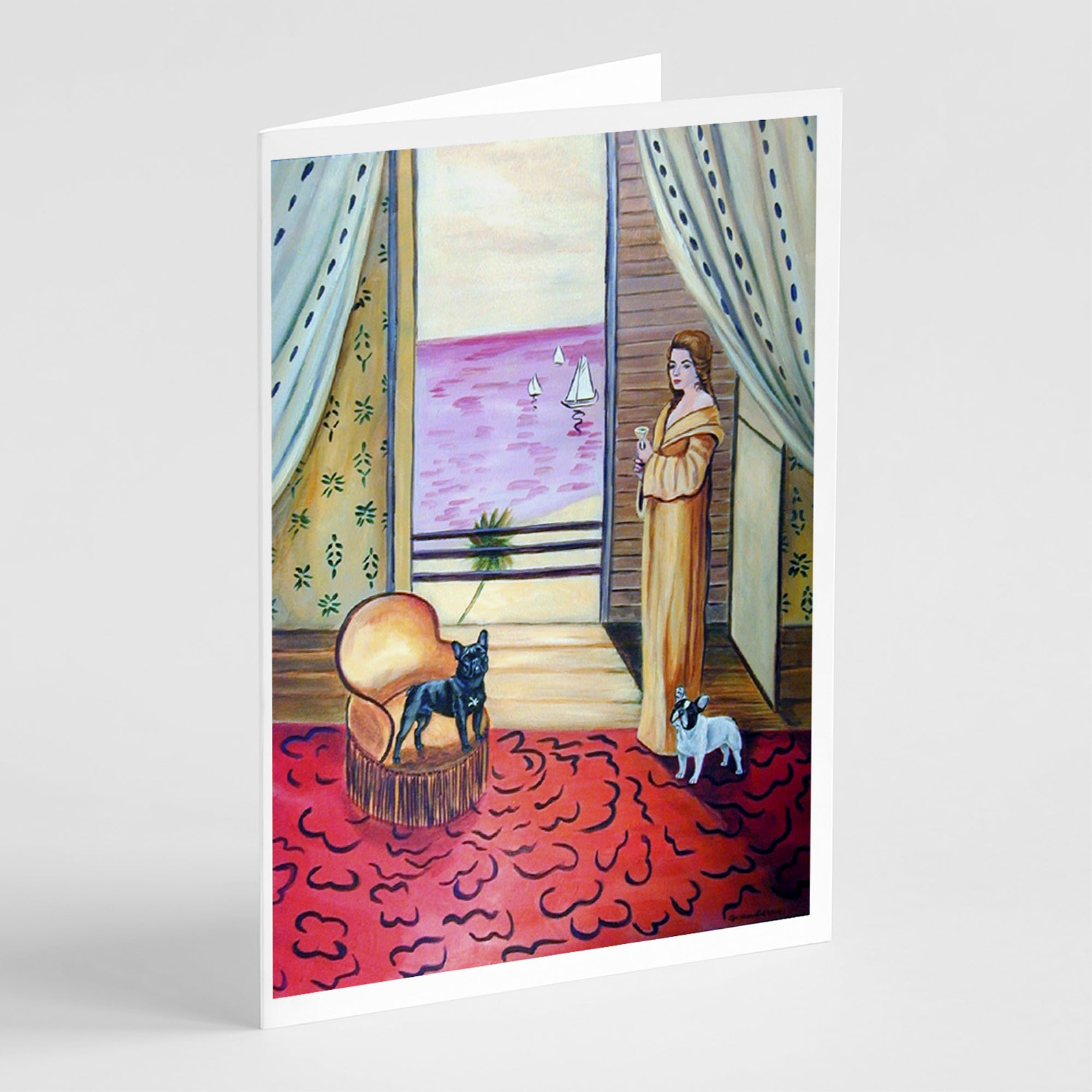 French Bulldog And Lady Greeting Cards And Envelopes Pack Of 8