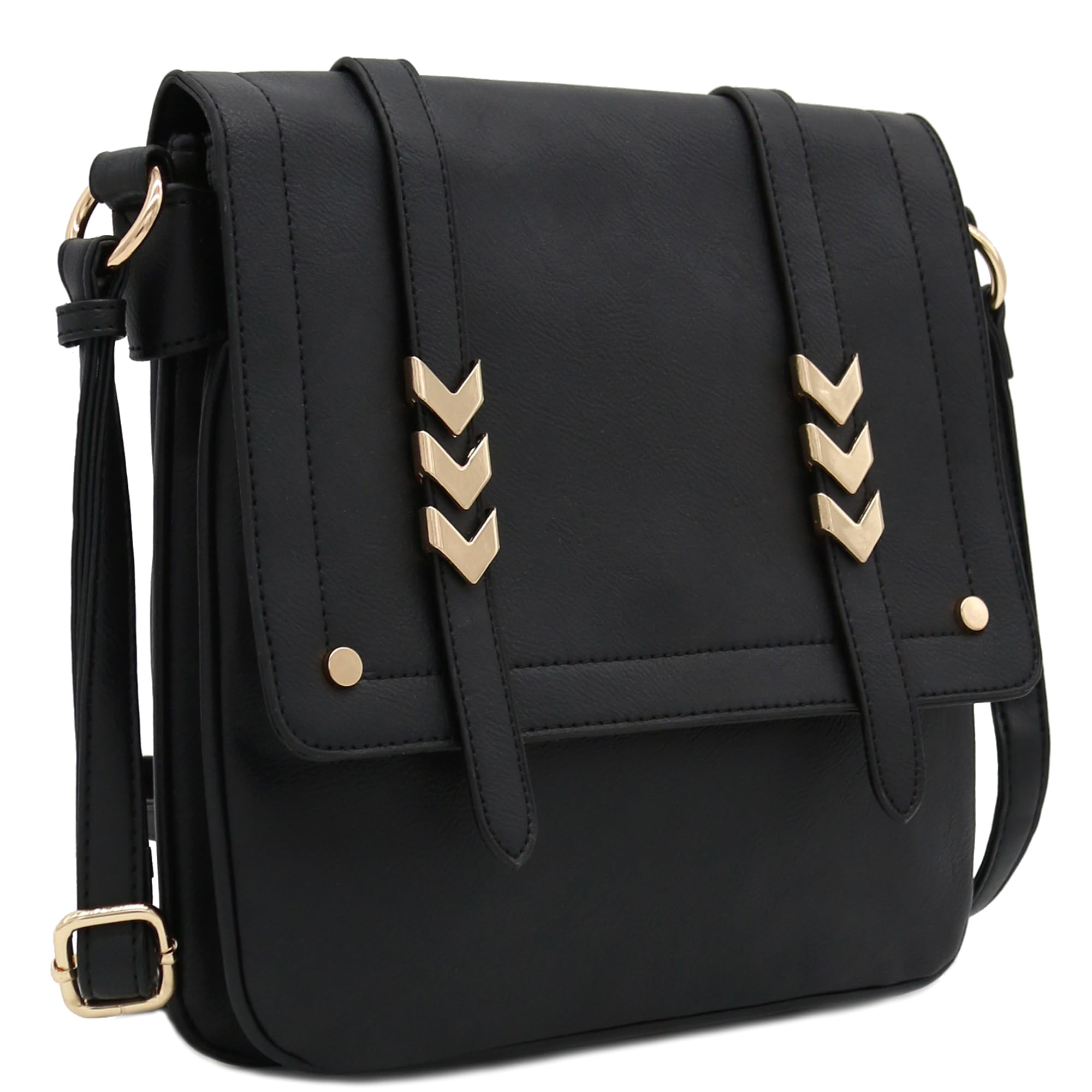 ALYSSA Double Compartment Large Flapover Crossbody Bag (Black)