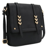 ALYSSA Double Compartment Large Flapover Crossbody Bag (Black)