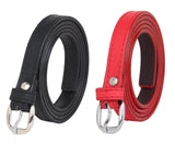 Zacharias WomenS Artificial Leather 0.5 Inches Slim Belt V0.5_(Black & Red_Pack Of 2)