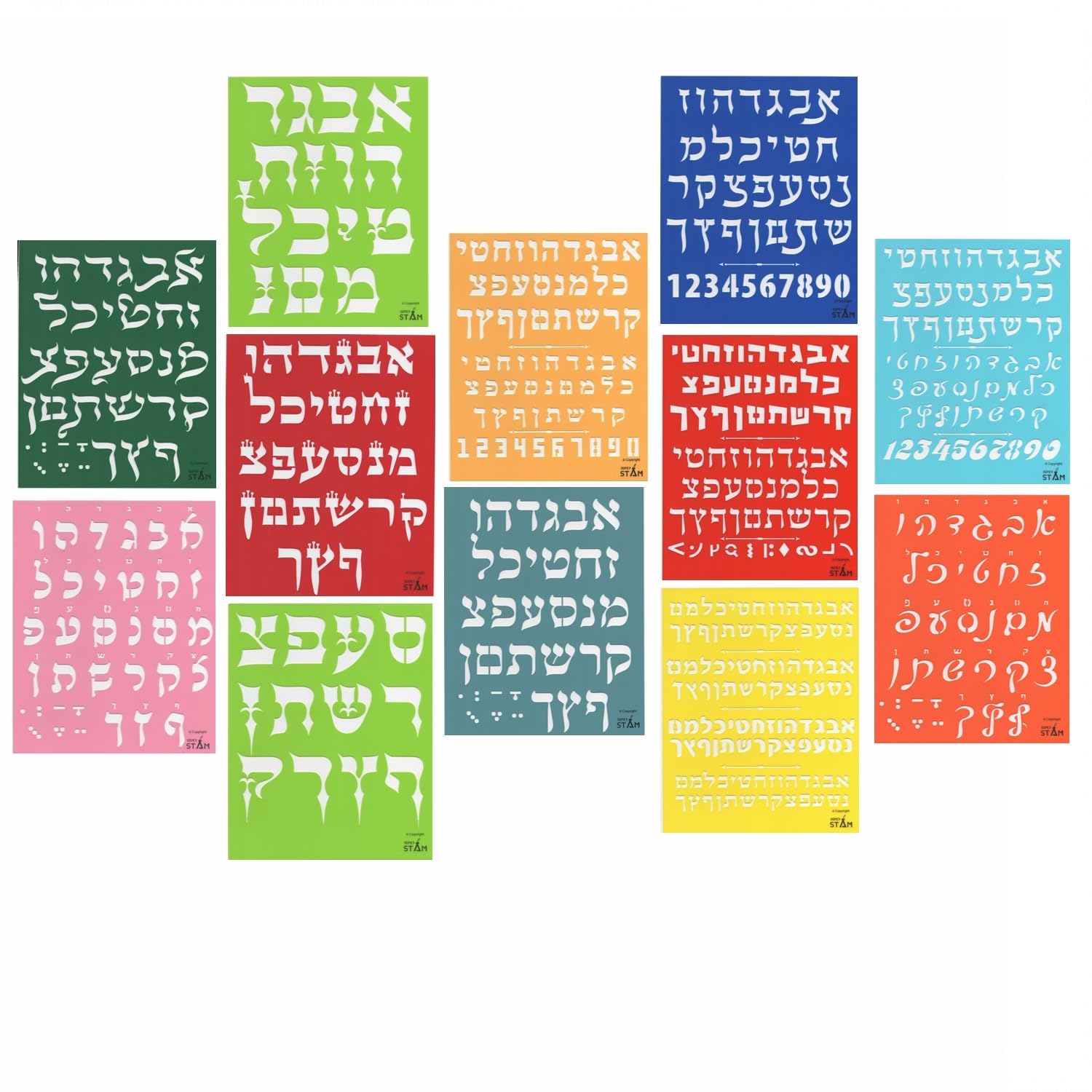 Hebrew Plastic Stencil Set Drawing Painting Pretty ALEF Bet Letters Plus Jewish Holidays Pictures and All Year Round (25 x 20 cm