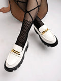 Shoetopia Smart Casual Chain Detailed White Loafers For Women & Girls /Uk3,White,3,B0C8D63VV1