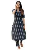 Gosriki Women'S Rayon Viscose Straight Ikkat Printed Kurta With Pant (Demeter Black-Vks01-Gs_Xl_Black_X-Large),Black,,B0F7HJZ9PF