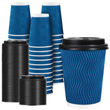 Lamosi Disposable Coffee Cups with Lids 12 OZ 50 Pack, Insulated Paper Coffee Cups with Lids, Corrugated Ripple Wall To Go Coffe