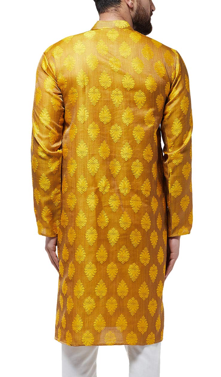 Sojanya (Since 1958 Men'S Jacquard Silk Mustard Only Long Kurta Size: 42