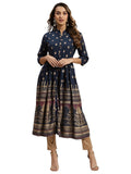 rangita Navy Rayon Calf Length Printed Anarkali Kurti for Women | Kurta for Women_2XL