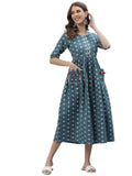 Stylum Women'S Self Design Cotton Blend Flared Kurta (Poppyteal40_Teal Blue, L)