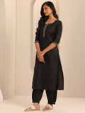 Libas Women'S Silk Blend Solid Kurta Set (39056_Black Black L