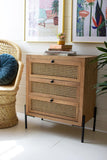 Kalalou Chh1390 Wood Bedside Table With Three Woven Cane Drawers