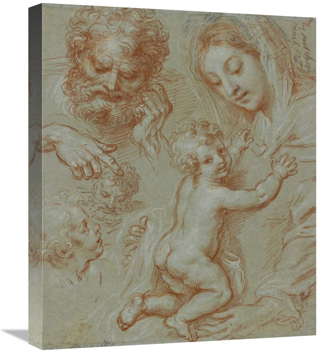 Studies Of The Madonna And Child And Of Heads (Recto); Madonna And Child With Saint John Seated In A Landscape (Verso)-Canvas Ar