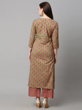 Anni Designer Women'S Cotton Blend Traditional Straight Printed Kurta And Palazzo Set (Bhadra Green_L_Green_Large),Green,L,Cotton Blend,Regular,Dupatta, Palazzo
