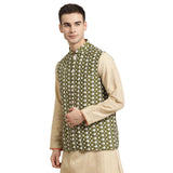 Sojanya (Since 1958, Men'S Silk Blend Dark Green Embroidered Only Nehrujacket, Size: 42