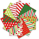 Whaline 12Pcs Christmas Fabric Squares Cotton Fabric Bundles Red Green Dot Stripe Small Sewing Fabrics for Xmas Winter DIY Sewin