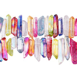 TUMBEELLUWA Rock Quartz Crystal Points Loose Beads for Jewelry Making, Titanium Coated Polished/Raw Quartz Beads 15 Inches Top D