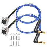 HUALEU 2FT 1/4 to XLR Pass Through Cable,D Type 3Pin XLR Female to Right Angle 6.35mm TRS Male Patch Panel,Floor Box cable-20AWG